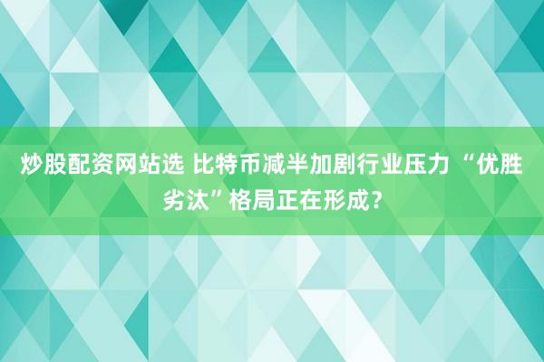 炒股配资网站选 比特币减半加剧行业压力 “优胜劣汰”格局正在形成?