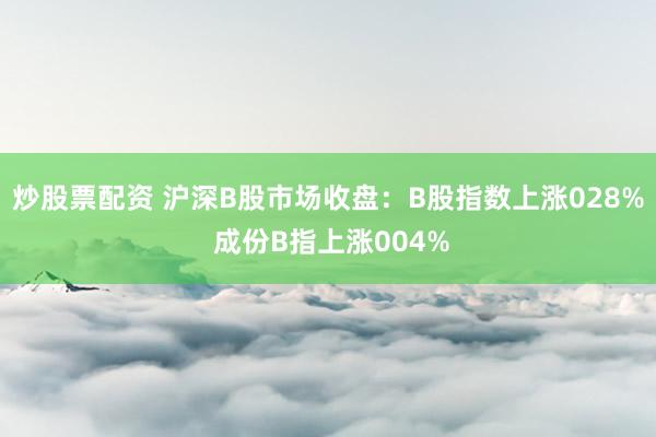 炒股票配资 沪深B股市场收盘：B股指数上涨028% 成份B指上涨004%